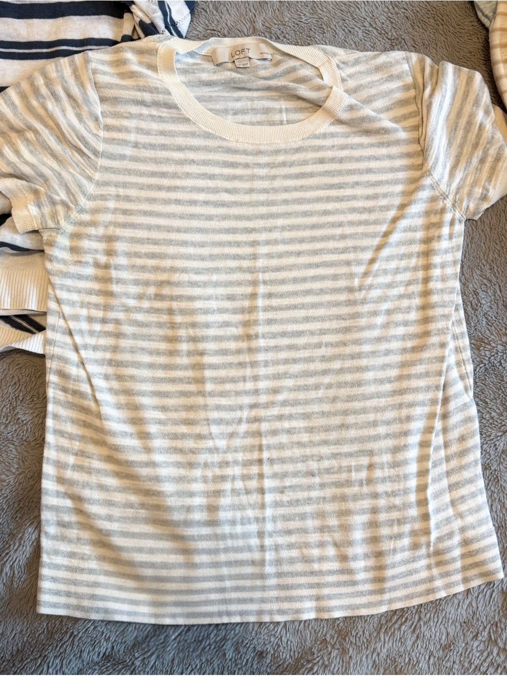 LOFT Lot of 5 Striped Pattern Tops Womens Medium Shirt Set 100% Cotton Knit Mix - Picture 3 of 11